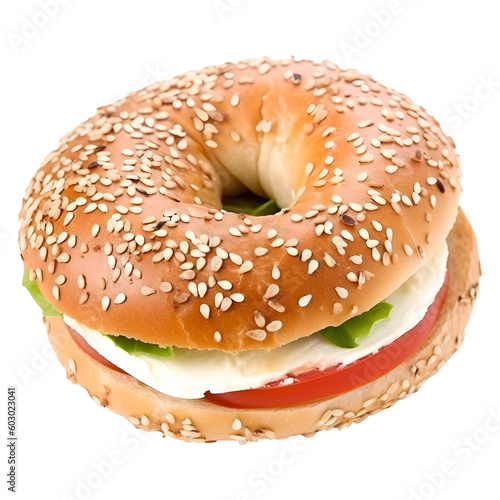 Fresh bagel sandwich isolated on transparent background photo