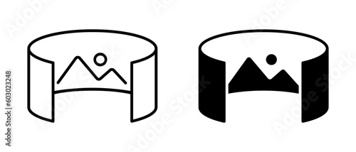 3d panorama vector icon set. Panoramic 360 degree rotation symbol. Virtual reality illustration
