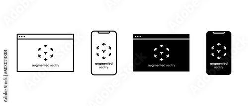 Browser and smartphone augmented reality vector icon set. Browser and smartphone vr simulation symbol