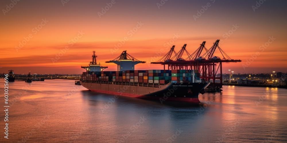 Global Trade in Motion - Dawn at Bustling Port - AI Generated