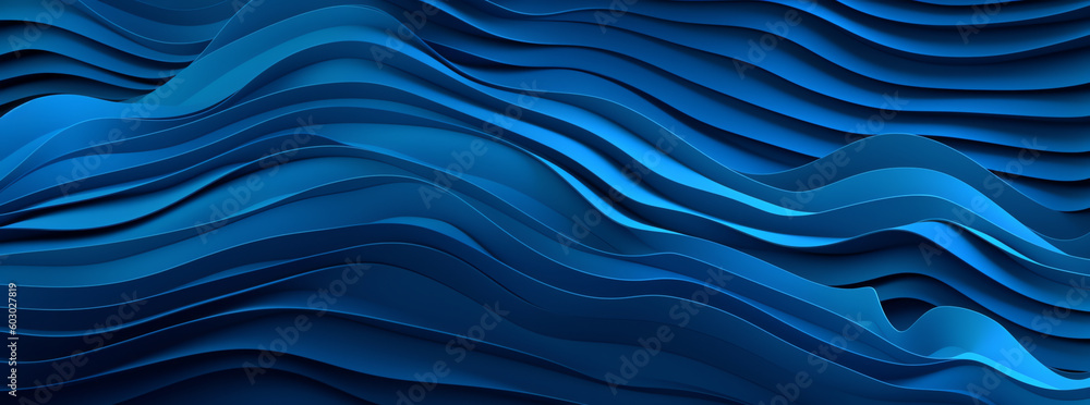blue waves of paper art background. generative AI