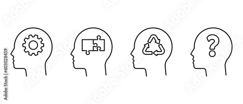 Idea in head vector icon set. Creative or brain activity symbol. Brainstorm logo