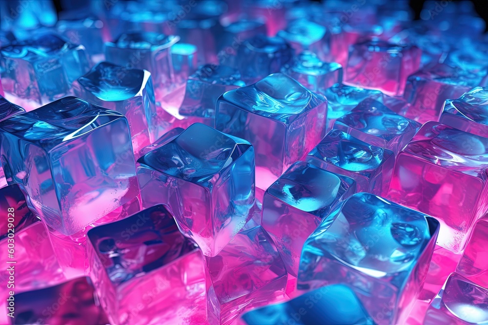 Neon ice cubes as abstract 3d geometry background illustration. Generative ai Neon ice cubes as abstract 3d geometry background illustration. Generative ai