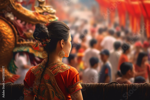 a woman in watching a Dragon Boat Festival. generative AI