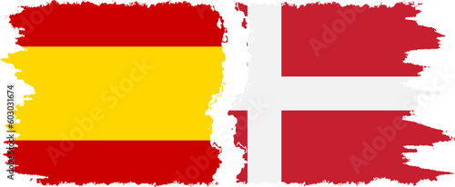 Denmark and Spain grunge flags connection vector