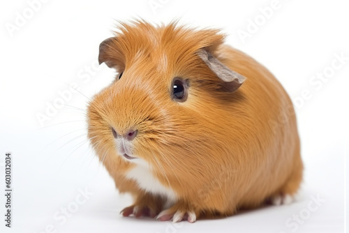 A small brown guinea sitting on top of a white surface. Generative AI.
