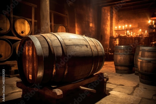 wine barrels in cellar