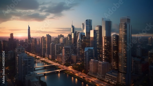 Obraz na płótnie Сity with skyscrapers, generative AI w salonie