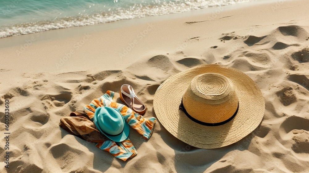 Hat on the beach, generative AI Hat on the beach, generative AI