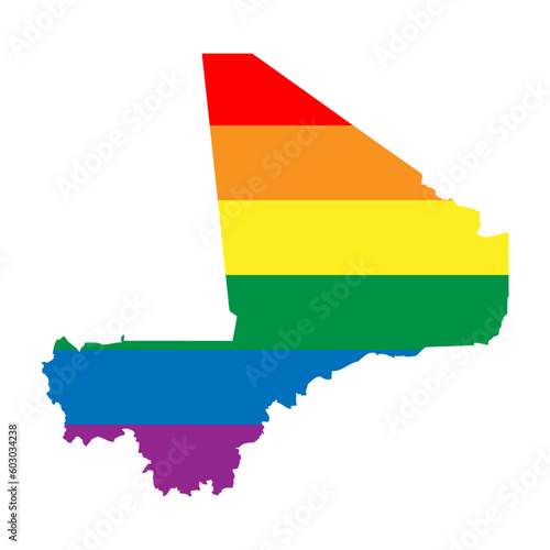 Mali country silhouette. Country map silhouette in rainbow colors of LGBT flag.