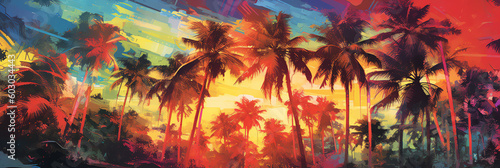 colorful background featuring palm trees digital art. generative AI © busra