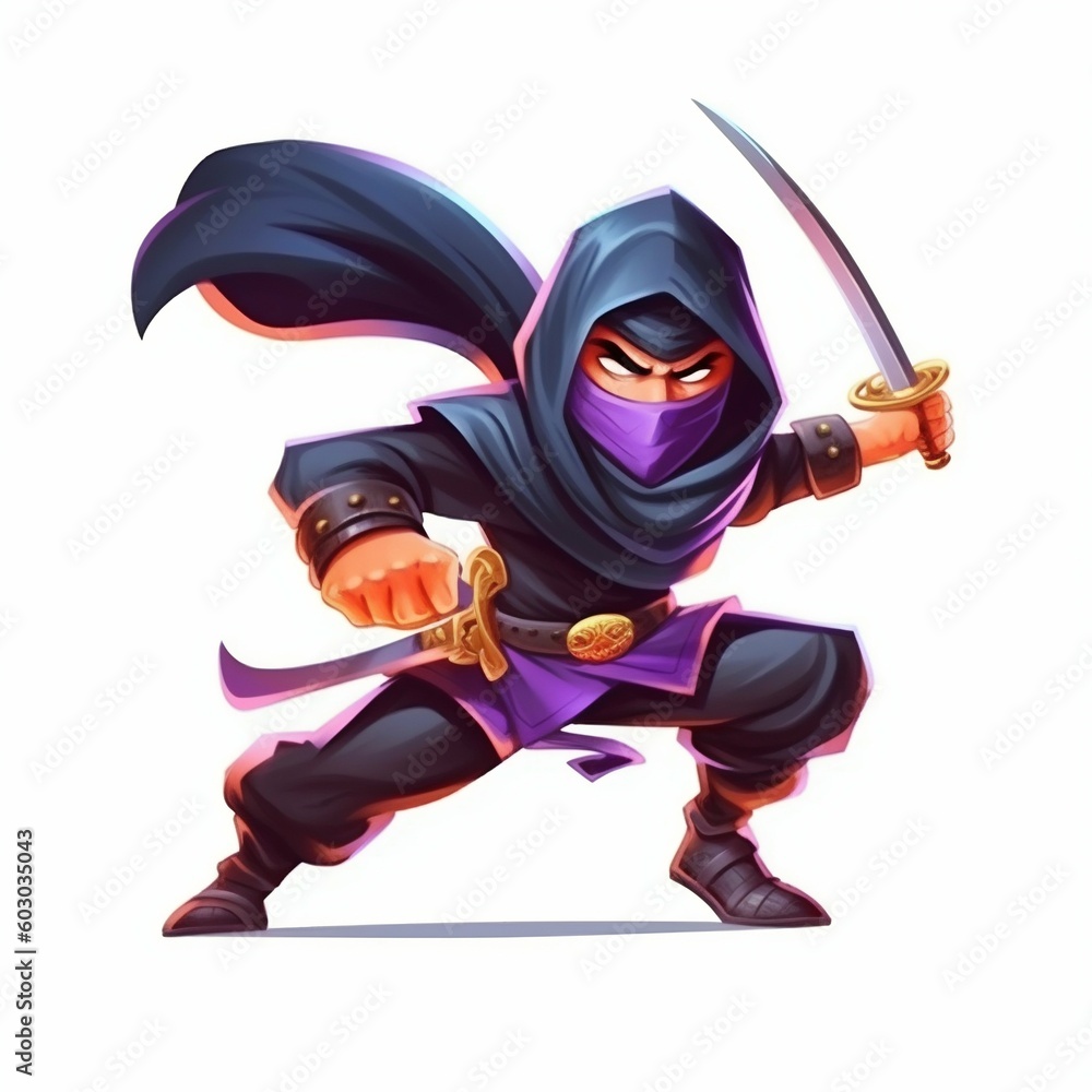 Teen Ninja Warrior in Action, Cartoon Style. Generative ai Teen Ninja Warrior in Action, Cartoon Style. Generative ai