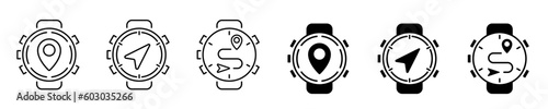 Set of wrist watch with gps pin icon illustration