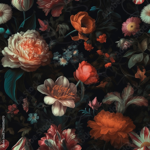 Beautiful elegant flower seamless pattern  created with generative AI