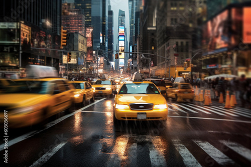 busy city street, Long-exposure photography. generative AI © Hatia
