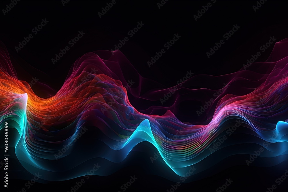 Abstract neon background waves. Generative ai