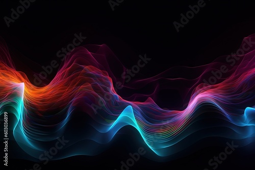 Abstract neon background waves. Generative ai