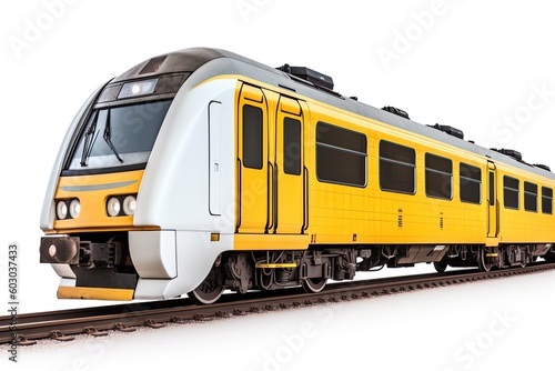 High-Speed Commuter Train Isolated on White Background: Traveling in Style on the Railway Tracks, Generative AI