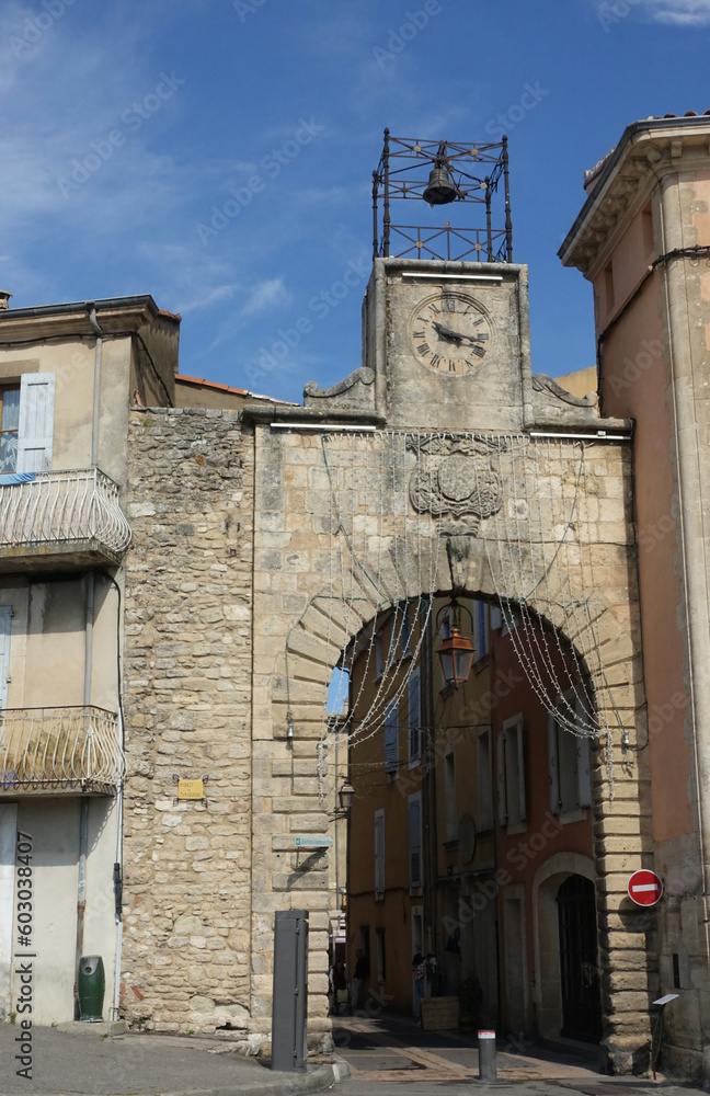 Tower of the city gate in the main street of Apt, Vaucluse,France.