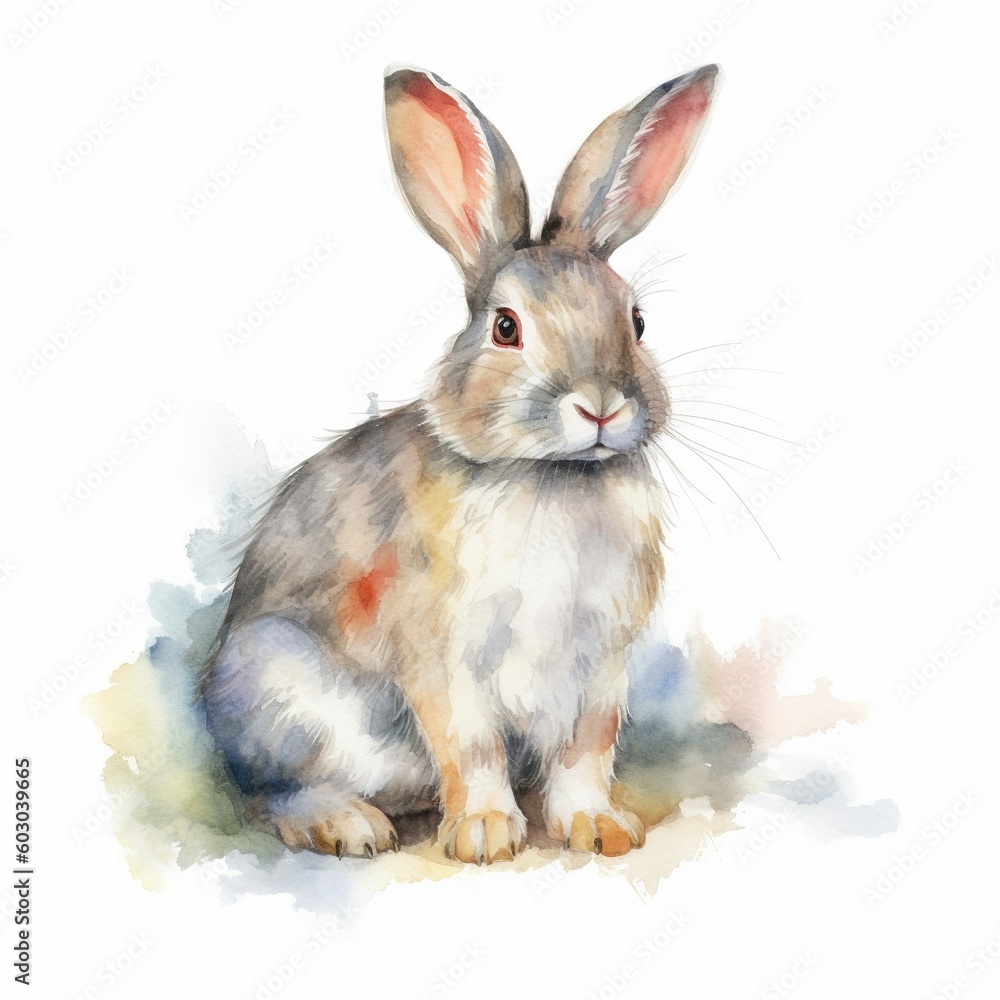 Watercolor full body baby Rabbit with white background With Generative AI technology