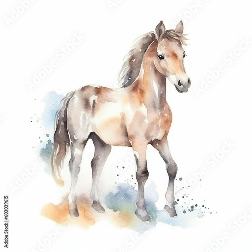 Watercolor full body baby Horse with white background With Generative AI technology