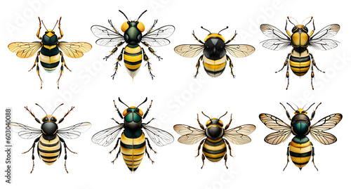 Set of watercolour bees. Generative ai © Vika art