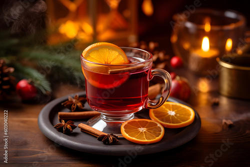 Cozy Christmas Tradition: Mulled Wine and Cinnamon Sticks - Generative AI