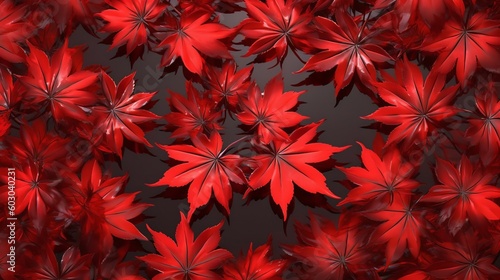 Round red Acer leafs pattern. Made with Generative AI. 