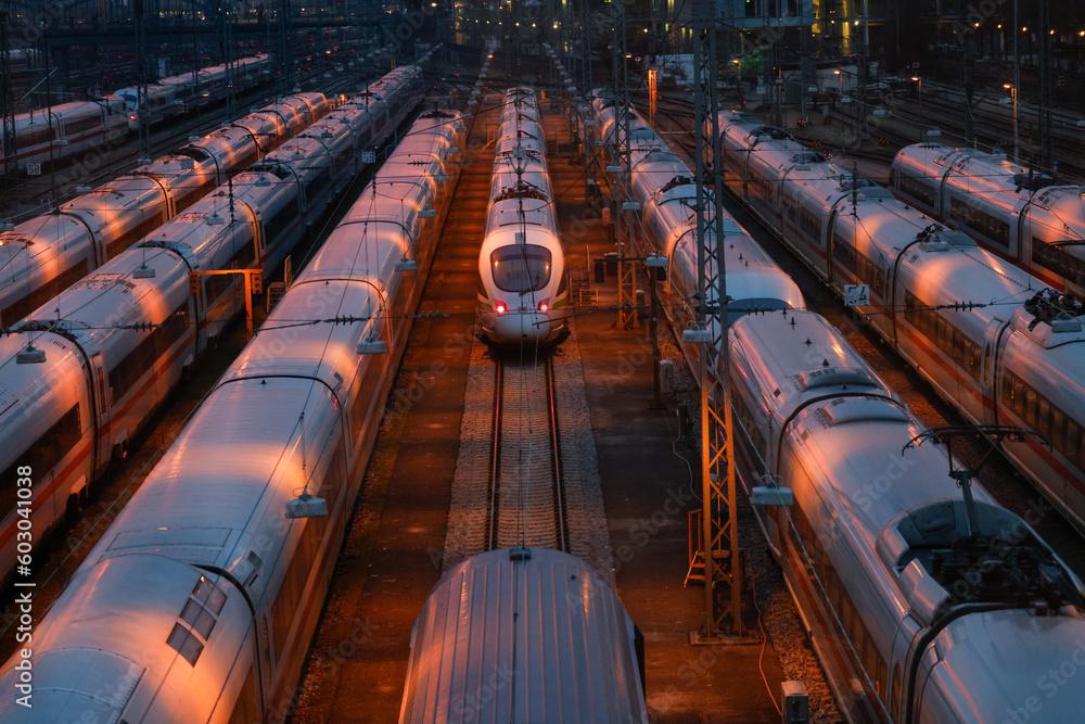 Fototapeta premium Deutsche Bahn Streik in Muenchen, German railway strikes in Munich on May 2023.