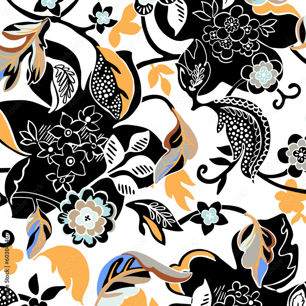 Fototapeta premium Seamless paisley pattern, ethnic floral design.
