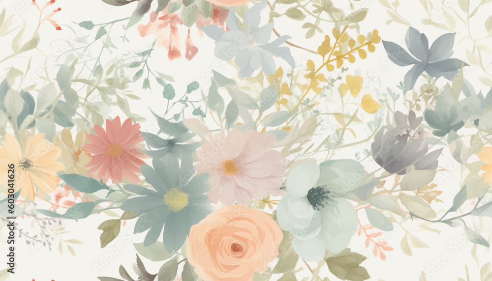 Fototapeta Modern abstract flowers collage pattern. Bright contemporary print. Fashionable template for design