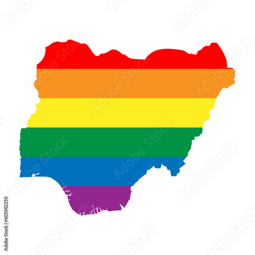 Nigeria country silhouette. Country map silhouette in rainbow colors of LGBT flag.