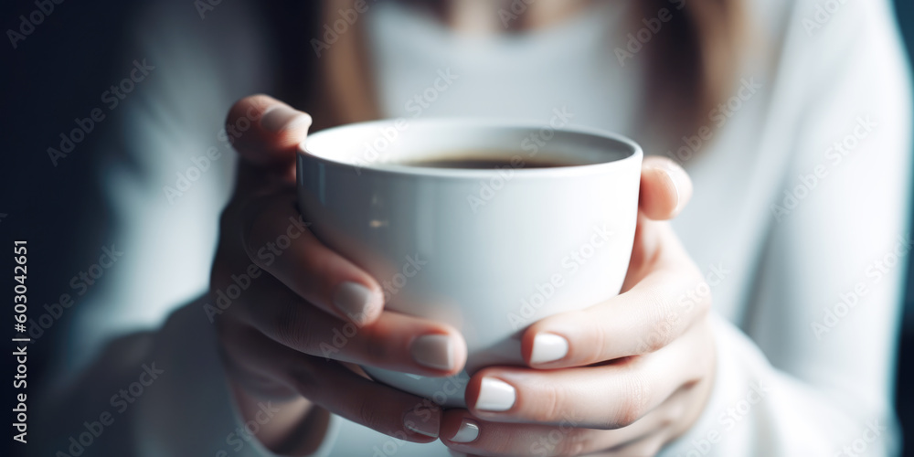 Close up of woman drinking coffee at home Close up of woman drinking coffee at home