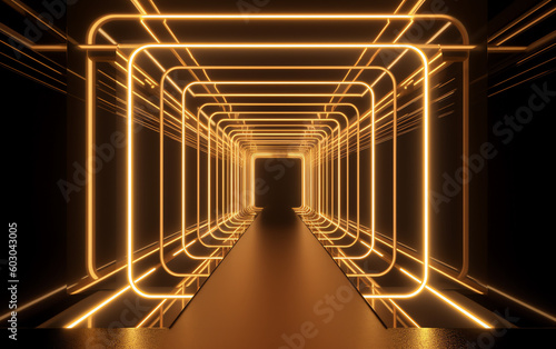 golden light entering a dark tunnel wallpaper. generative AI