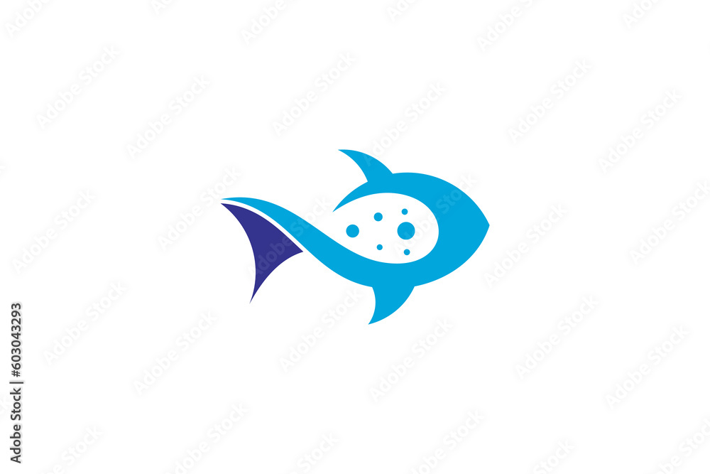 Fish with bubble variation flat logo design in blue color Fish with bubble variation flat logo design in blue color