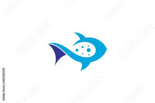 Fish with bubble variation flat logo design in blue color