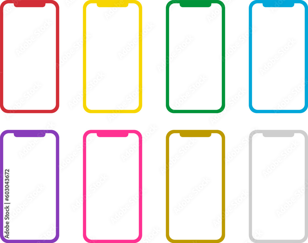 白色液晶画面の、スマートフォンのカラーバリエーションのイラスト 白色液晶画面の、スマートフォンのカラーバリエーションのイラスト