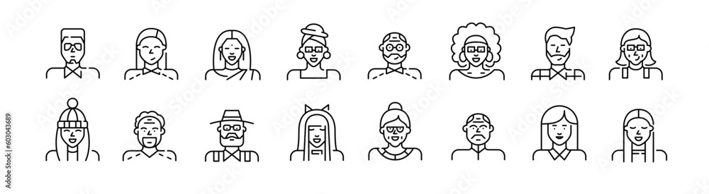 Set of people avatar icons. Pixel perfect, editable stroke line icons set Set of people avatar icons. Pixel perfect, editable stroke line icons set