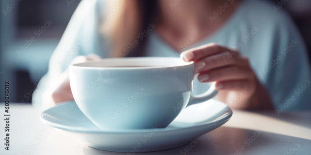Close up of woman drinking coffee at home Close up of woman drinking coffee at home