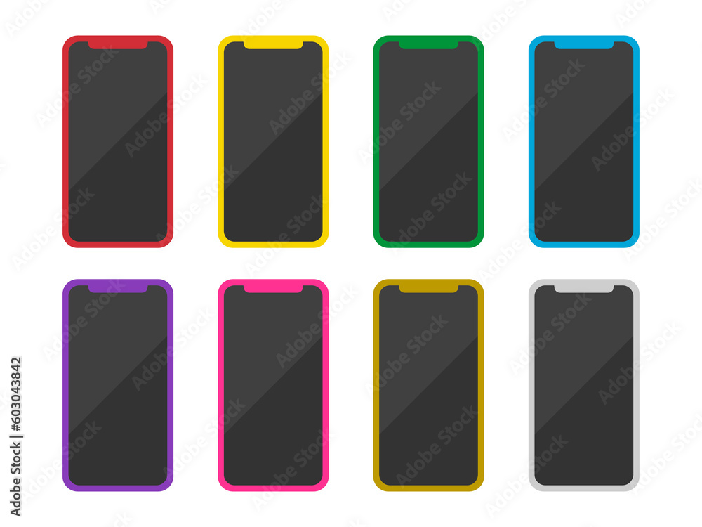 黒色液晶画面の、スマートフォンのカラーバリエーションのイラスト 黒色液晶画面の、スマートフォンのカラーバリエーションのイラスト