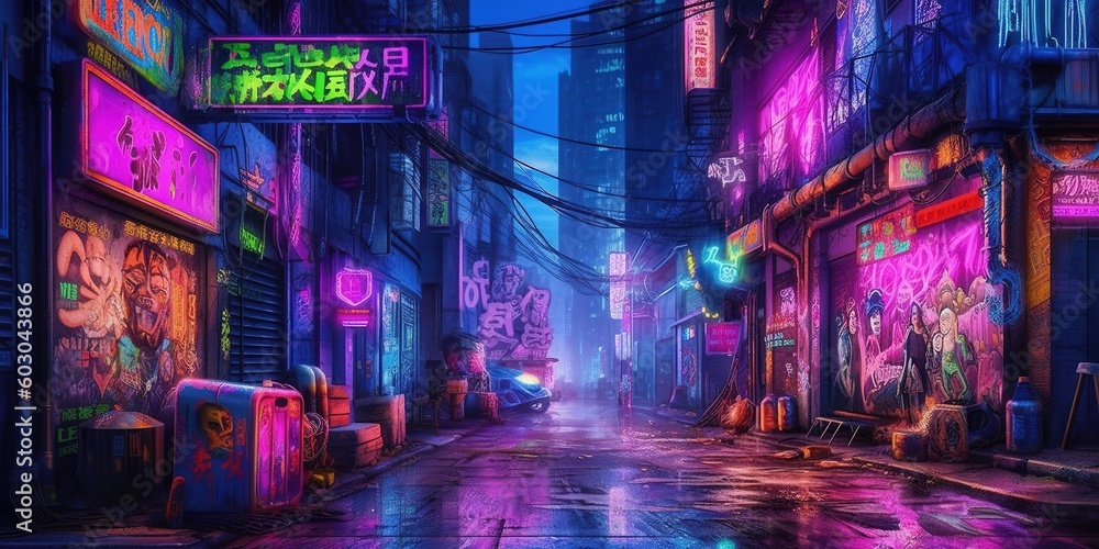 Photo & Art Print Generative AI, Night scene of big city in