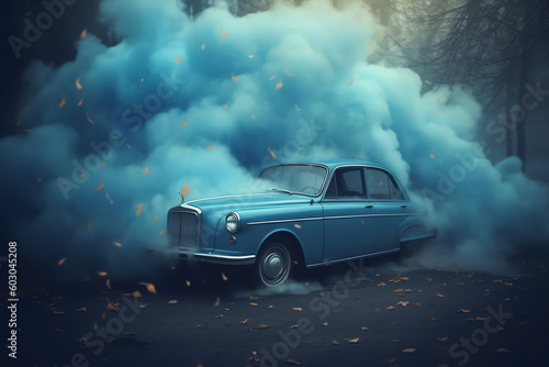 car in mysterious fog. generative AI © dataimasu