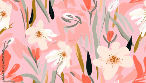Vászonkép Hand drawn cute pink artistic flowers print