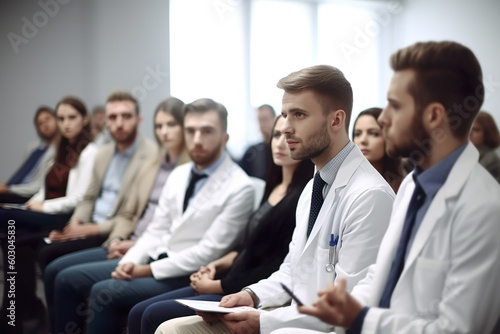 Young Medical Professionals Leading the Front Row at a Seminar