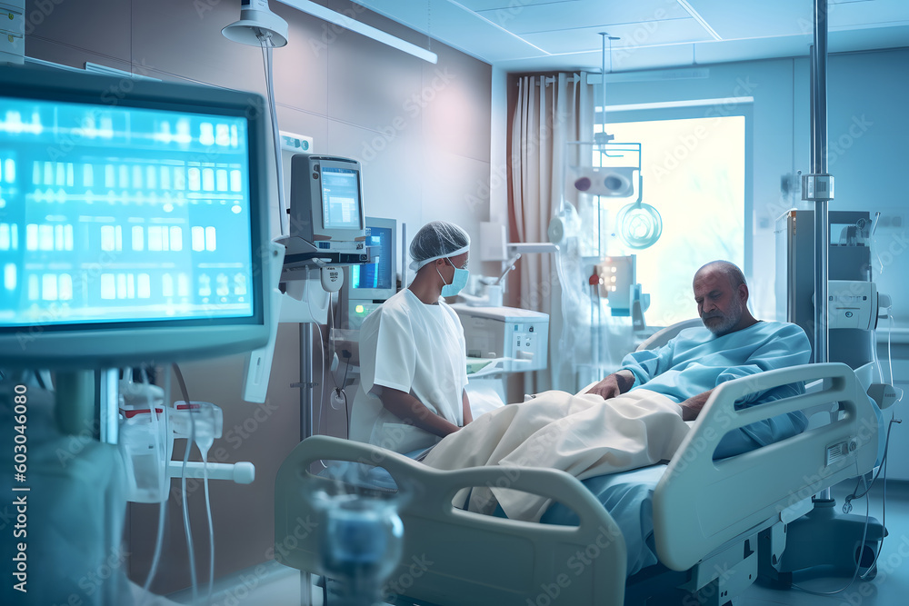 Obraz premium medical composition with people in futuristic clinic, ai tools generated image