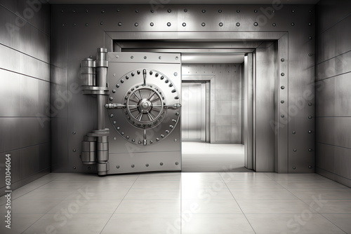 Front view of light silver bank vault door, closed Generative AI