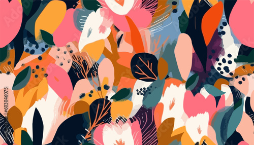 Modern exotic floral jungle pattern. Collage contemporary seamless pattern. Hand drawn artistic style design © Eli Berr