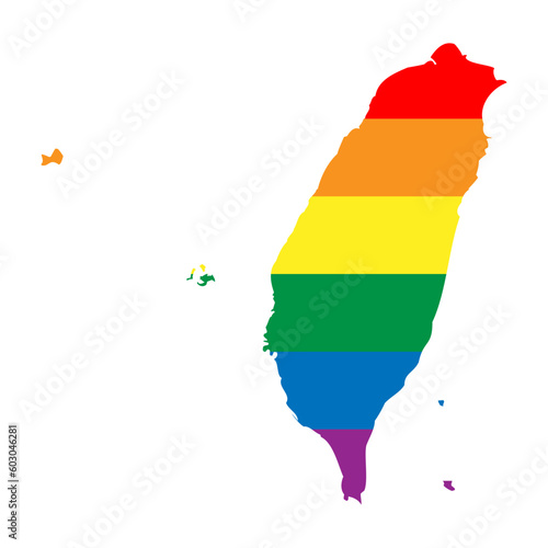 Taiwan country silhouette. Country map silhouette in rainbow colors of LGBT flag.