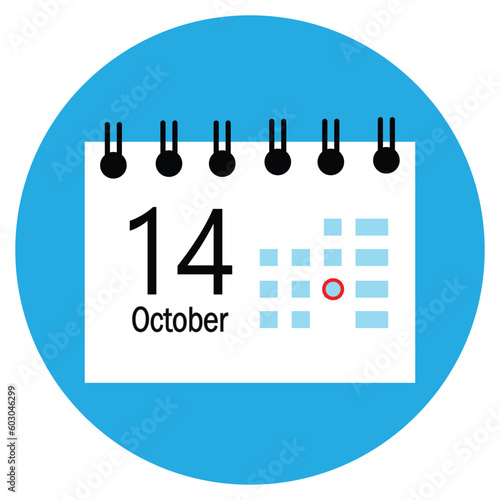new calender, 14 october icon with white background