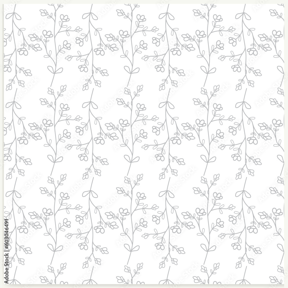 Floral vector print. Small black flowers on white background.